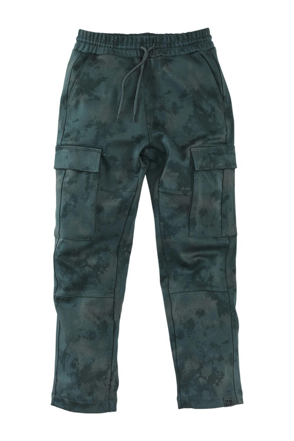 Grijsgroene jongens Z8 kids cargo broek Zave groen met regular fit en elastische tailleband met koord