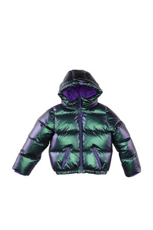 gewatteerde winterjas Melita metallic look groen/paars