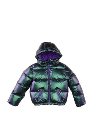 gewatteerde winterjas Melita metallic look groen/paars