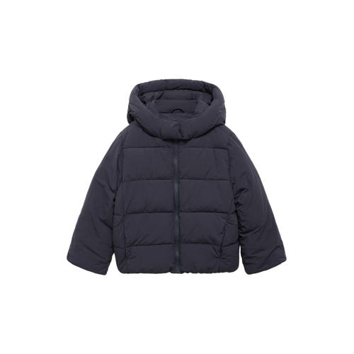 Mango Kids gewatteerde jas marineblauw Meisjes Polyamide Capuchon Effen - maat 146 afbeelding