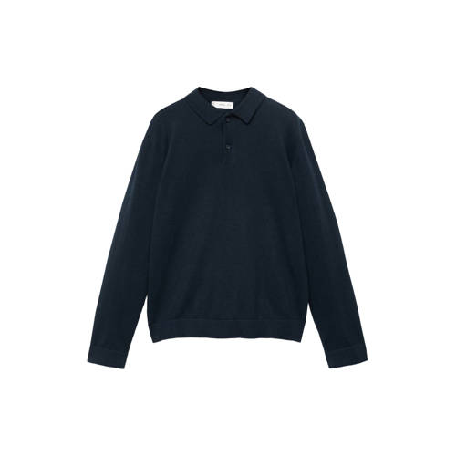 Mango Kids trui marineblauw fijn gebreid Jongens Katoen Polokraag Effen - maat 128 afbeelding