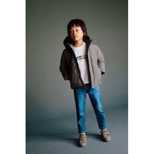 Mango Kids gewatteerde jas grijs Jongens Polyamide Capuchon Effen - maat 110 afbeelding
