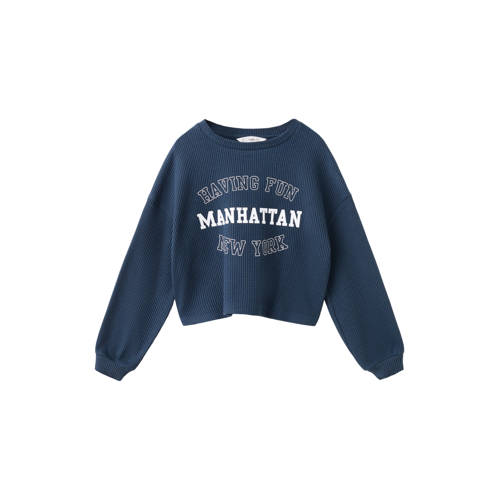 Mango Kids sweater donkerblauw Printopdruk - maat 164 afbeelding