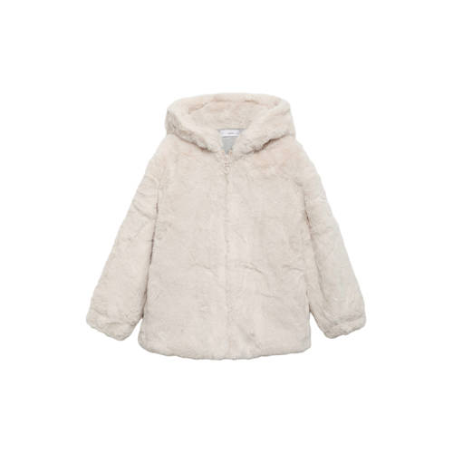 Mango Kids faux fur jas beige Meisjes Imitatiebont Capuchon Effen - maat 152 afbeelding
