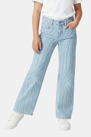 loose fit jeans met zebraprint light blue denim