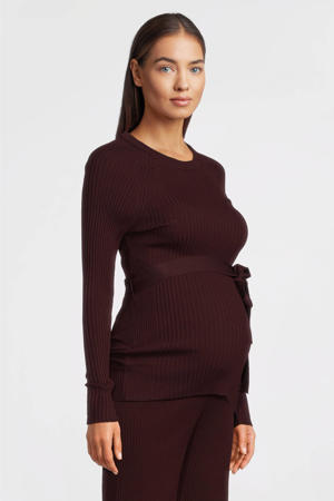 zwangerschaps longsleeve donkerrood rib gebreid