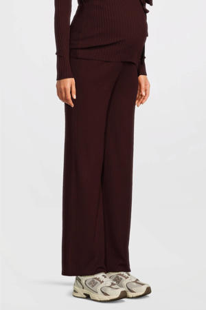 straight high waist zwangerschaps broek donkerrood rib gebreid