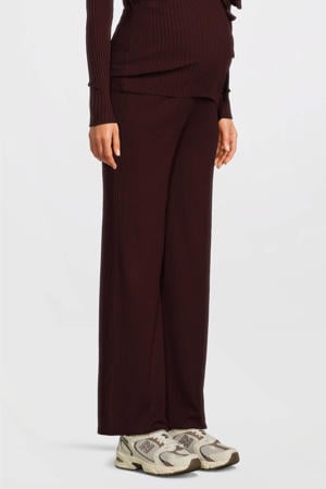 straight high waist zwangerschaps broek donkerrood rib gebreid