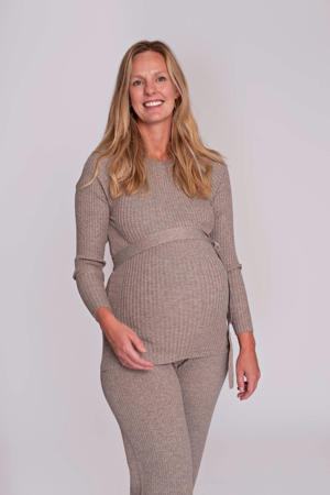 zwangerschaps longsleeve beige rib gebreid