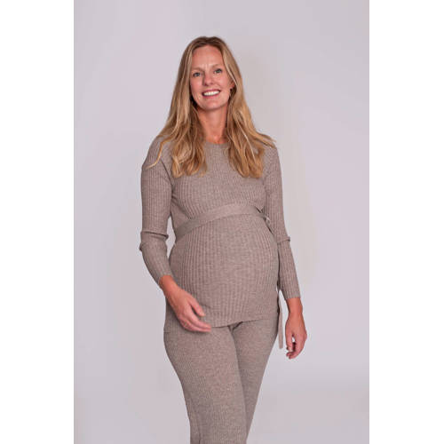 LOVE2WAIT zwangerschaps longsleeve beige rib gebreid Dames Acryl Ronde hals - maat 40-42 afbeelding