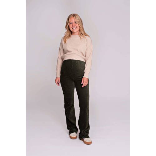 LOVE2WAIT straight high waist zwangerschaps broek donkergroen rib gebreid Dames Stretchkatoen - maat 36 afbeelding