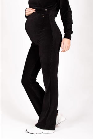 straight high waist zwangerschaps broek zwart rib gebreid