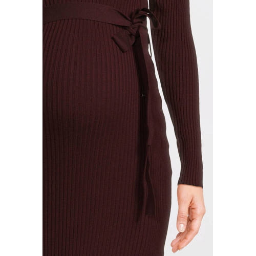 LOVE2WAIT zwangerschaps midi jurk rib gebreid rood Dames Acryl Ronde hals - maat 36-38 afbeelding