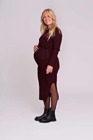 zwangerschaps midi jurk rib gebreid rood