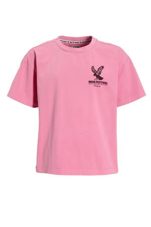 oversized T-shirt Violet met backprint roze