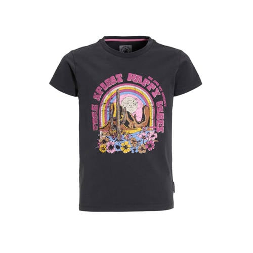 Me & My Monkey T-shirt antraciet Grijs Meisjes Katoen Ronde hals Printopdruk - maat 134/140 afbeelding