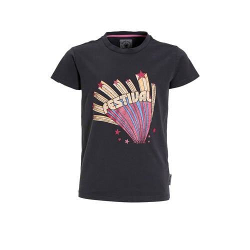 Me & My Monkey T-shirt antraciet met glitter Grijs Meisjes Katoen Ronde hals - maat 170/176 afbeelding