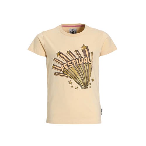 Me & My Monkey T-shirt ecru met glitter Meisjes Katoen Ronde hals Printopdruk - maat 146/152 afbeelding