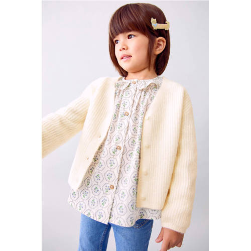 Mango Kids vest wit grof gebreid Meisjes Acryl V-hals Effen - maat 98 afbeelding