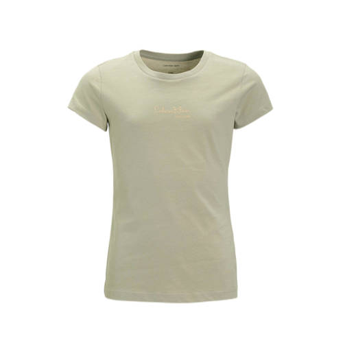 Calvin Klein T-shirt beige Meisjes Katoen Ronde hals Tekst - maat 152 afbeelding