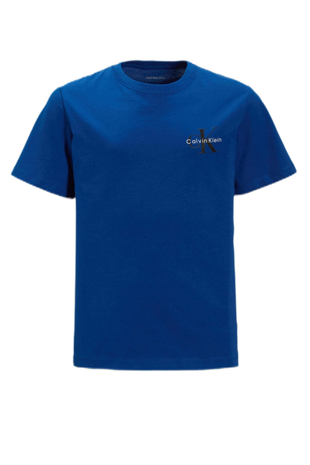 Blauwe jongens en meisjes Calvin Klein T-shirt van katoen met effen, korte mouwen en ronde hals