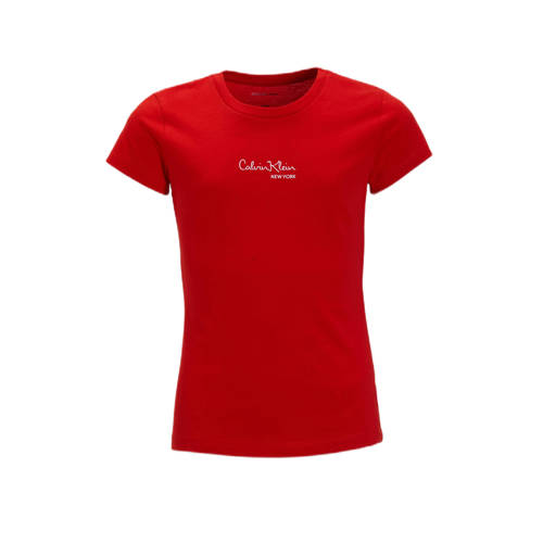 Calvin Klein T-shirt rood Meisjes Katoen Ronde hals Tekst - maat 164 afbeelding