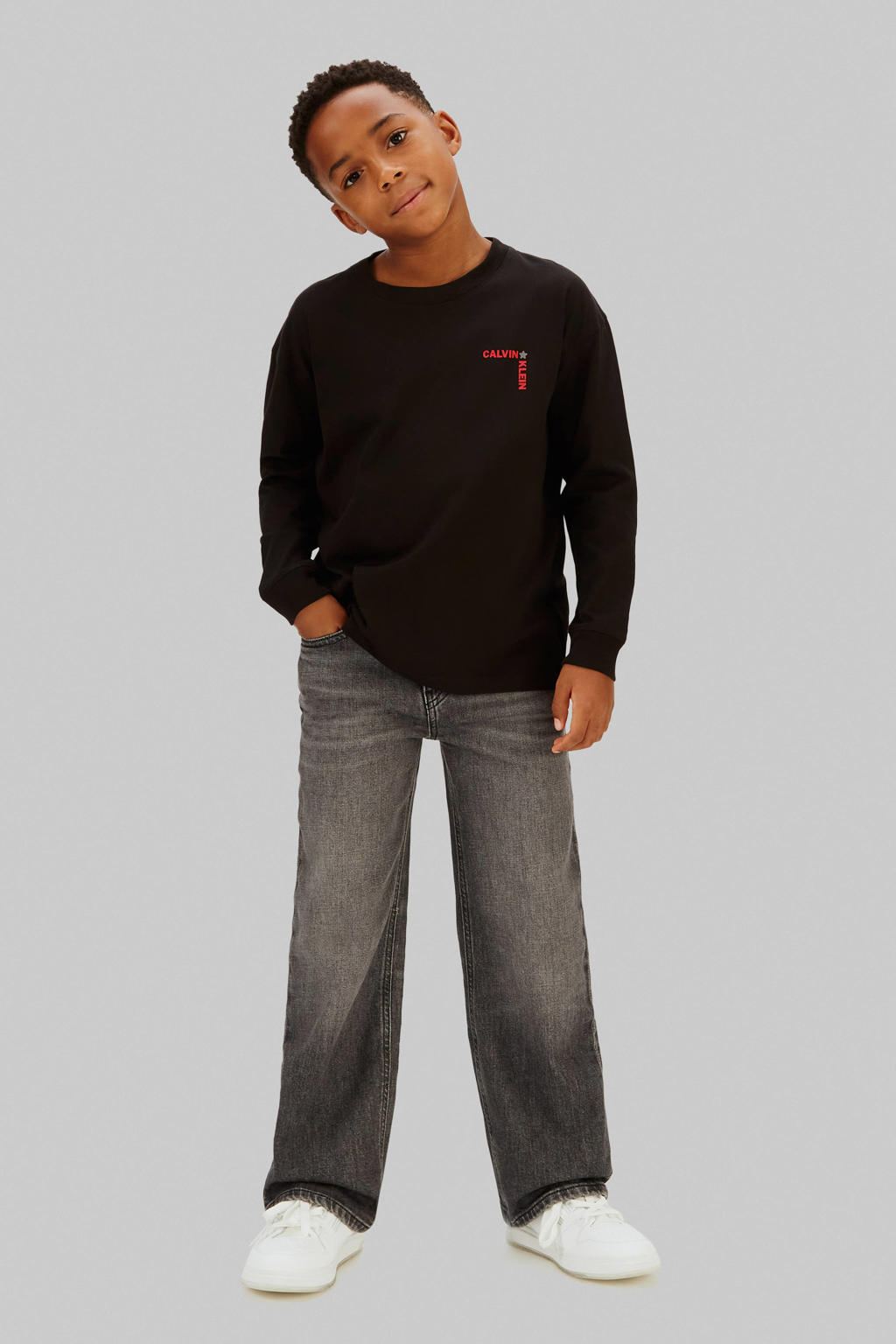 Zwarte jongens Calvin Klein longsleeve van katoen met backprint, lange mouwen en ronde hals