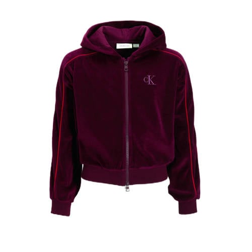 Calvin Klein fluwelen sweatvest paars Roze Meisjes Fluweel Capuchon Effen - maat 140 afbeelding
