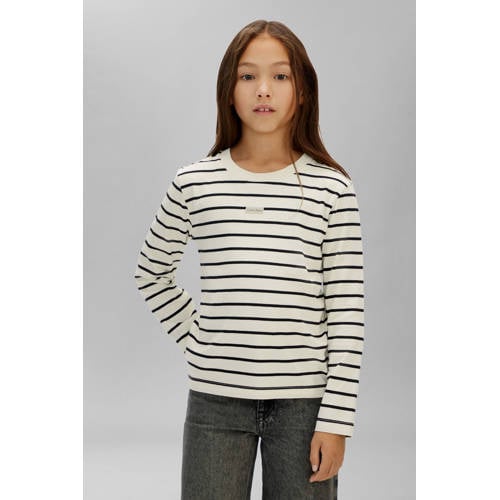 Calvin Klein gestreepte longsleeve lichtgrijs Meisjes Katoen Ronde hals - maat 128 afbeelding