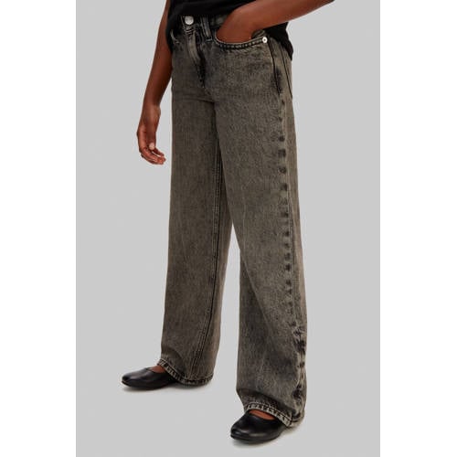 Calvin Klein relaxed wide leg jeans black denim Zwart Effen - maat 164 afbeelding
