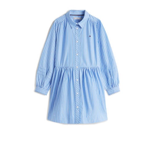 Tommy Hilfiger gestreepte blousejurk blauw Meisjes Katoen Klassieke kraag - maat 128 afbeelding