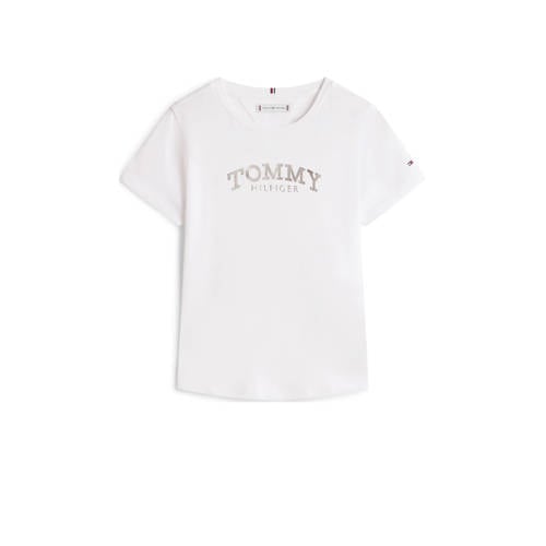 Tommy Hilfiger T-shirt wit Meisjes Katoen Ronde hals Logo - maat 152 afbeelding
