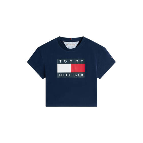Tommy Hilfiger T-shirt donkerblauw Meisjes Stretchkatoen Ronde hals Logo - maat 164 afbeelding