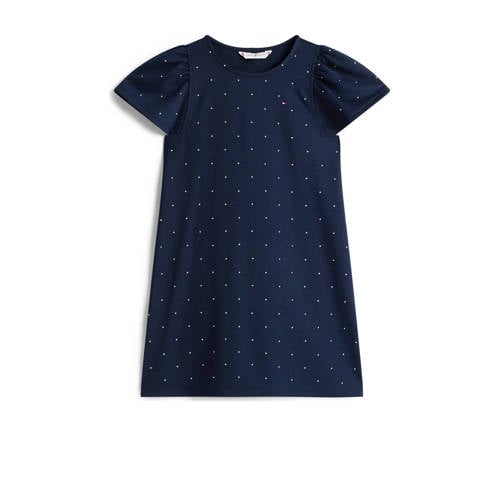 Tommy Hilfiger mini jurk met stippen donkerblauw Meisjes Polyester Ronde hals - maat 116 afbeelding