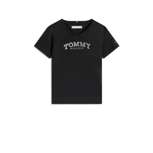 Tommy Hilfiger T-shirt zwart Meisjes Katoen Ronde hals Logo - maat 152 afbeelding