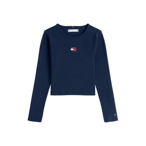 Tommy Hilfiger longsleeve donkerblauw rib gebreid Meisjes Stretchkatoen Ronde hals - maat 140 afbeelding