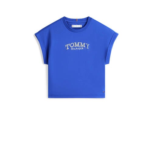 Tommy Hilfiger T-shirt blauw Meisjes Katoen Ronde hals Logo - maat 122 afbeelding