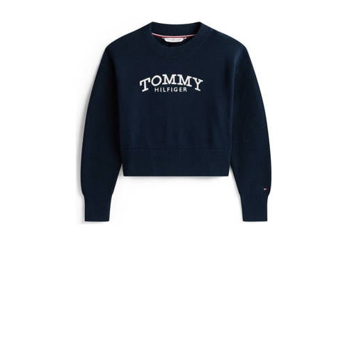 Tommy Hilfiger sweater donkerblauw Meisjes Katoen Ronde hals Logo - maat 116 afbeelding