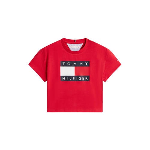 Tommy Hilfiger T-shirt rood Meisjes Stretchkatoen Ronde hals Logo - maat 104 afbeelding