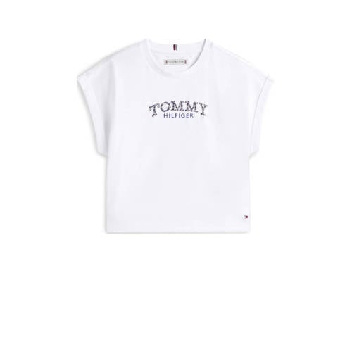 Tommy Hilfiger T-shirt wit Meisjes Katoen Ronde hals Logo - maat 152 afbeelding