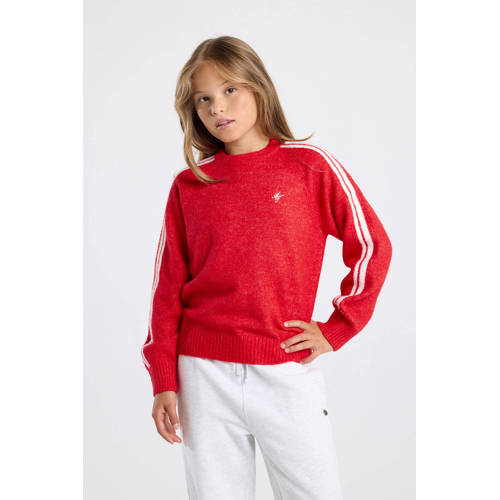 America Today trui rood fijn gebreid Meisjes Polyester Ronde hals Effen - maat 122/128 afbeelding
