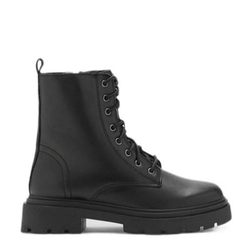 MANGO TEEN leren veterboots zwart Meisjes Leer Effen
