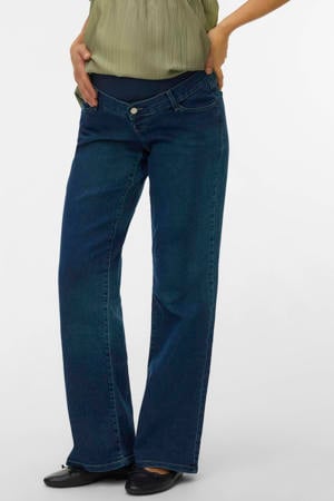 high waist zwangerschaps wide leg jeans dark blue denim