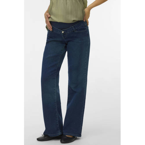VERO MODA MATERNITY high waist zwangerschapskleding wide leg jeans dark blue denim Blauw - maat M-34 afbeelding