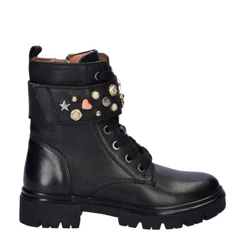Nelson Kids leren veterboots zwart Meisjes Leer Effen - maat 31 afbeelding