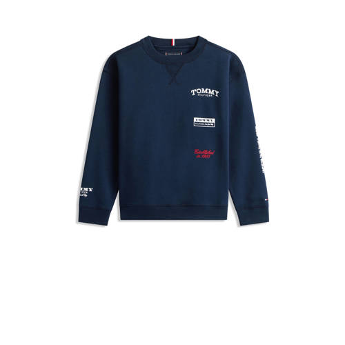 Tommy Hilfiger sweater met backprint donkerblauw Jongens Katoen Ronde hals - maat 128 afbeelding