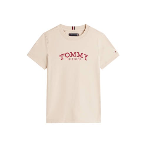 Tommy Hilfiger T-shirt beige Jongens Katoen Ronde hals Logo - maat 122 afbeelding