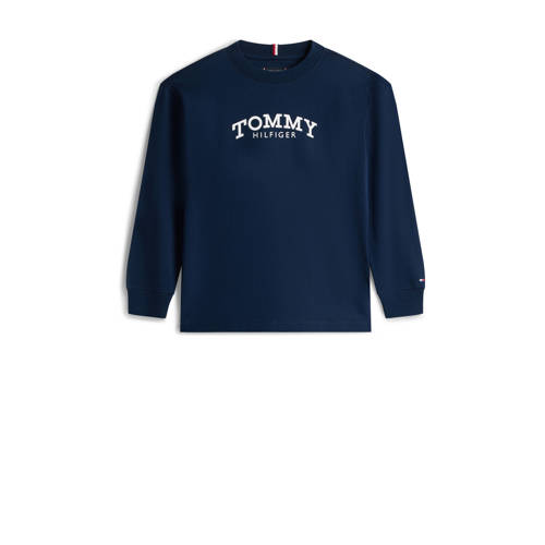 Tommy Hilfiger longsleeve donkerblauw Jongens Katoen Ronde hals Logo - maat 152 afbeelding