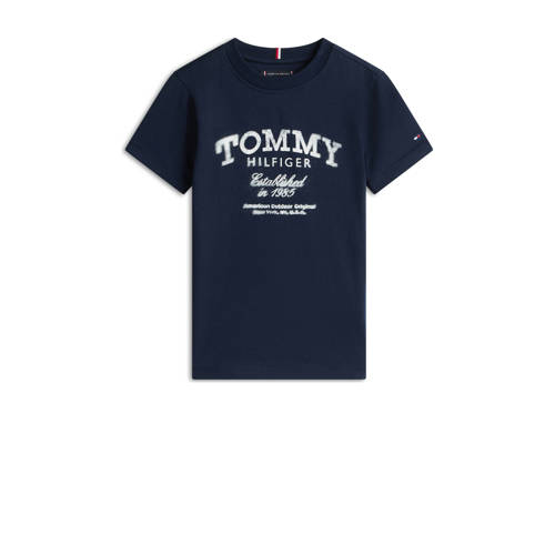 Tommy Hilfiger T-shirt donkerblauw Jongens Katoen Ronde hals Logo - maat 116 afbeelding