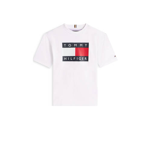 Tommy Hilfiger T-shirt wit Jongens Katoen Ronde hals Logo - maat 128 afbeelding